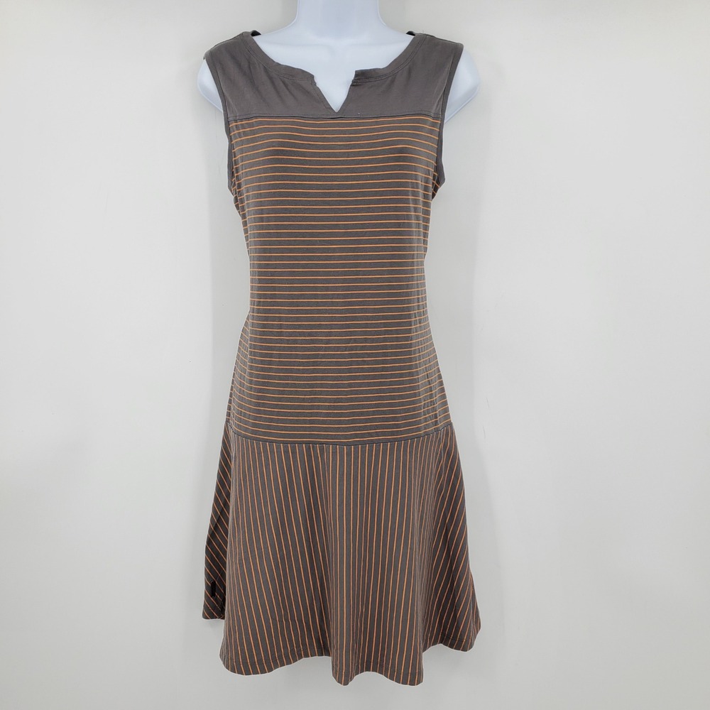 Lole Womens Grey Coral Striped Drop Waist Sleeveless Dress Medium UPF50+ Organic